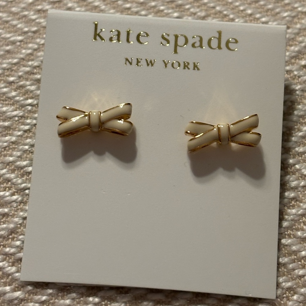 Kate Spade Gold and Cream Double Bow Stud Earrings